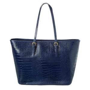 Persaman New York Penny Croc-Embossed Leather Tote, Blue